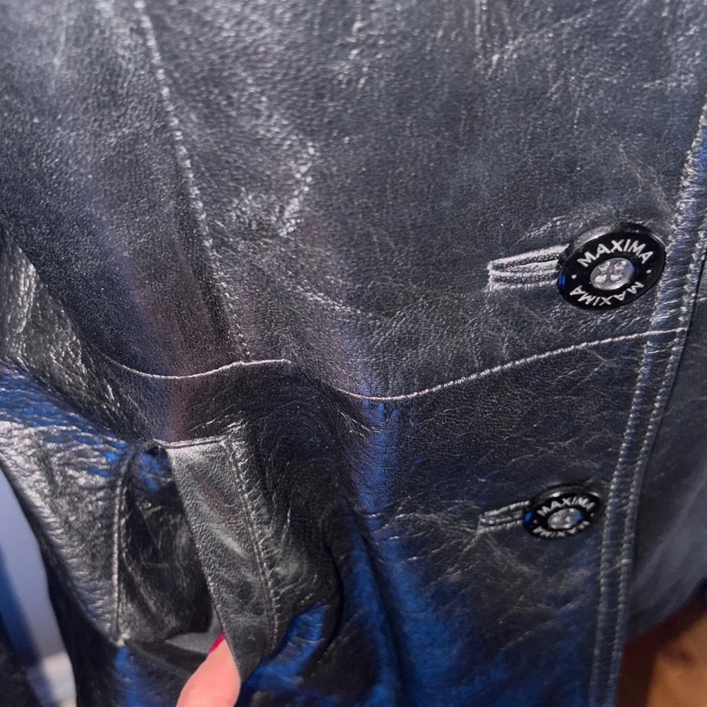 Wilsons Vintage Womens black Leather jacket blue satin lined preloved#Bikercore - Picture 4 of 5